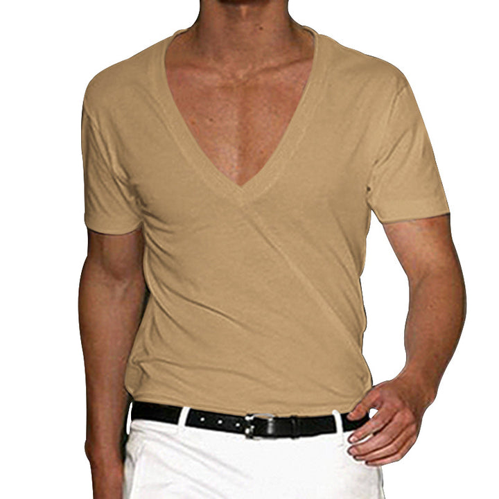 Men's deep V-neck short sleeve shirt made of cotton stretch with a tailored fit StylebySassy