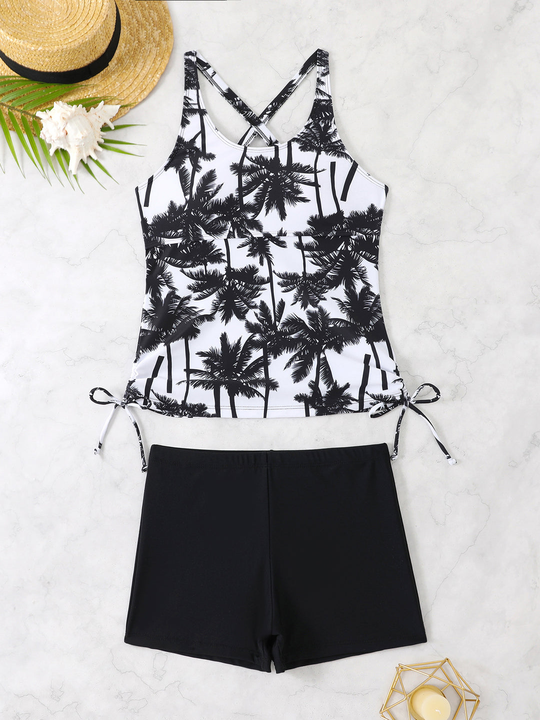 Women's Stylish Tankini with Crossed Straps and Short Bottom StylebySassy