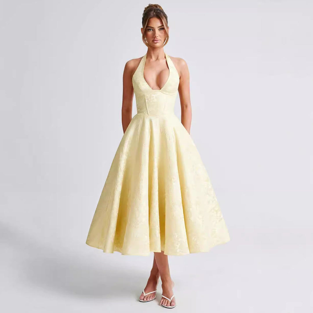 Women's Elegant Halterneck Ball Gown with Flared Skirt StylebySassy