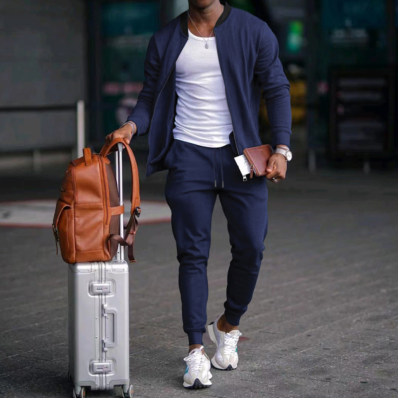 Men's casually cut sweat set with zip bomber jacket and tapered jogging pants made of soft cotton fleece StylebySassy