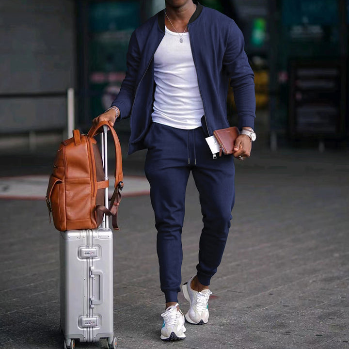 Men's casually cut sweat set with zip bomber jacket and tapered jogging pants made of soft cotton fleece StylebySassy