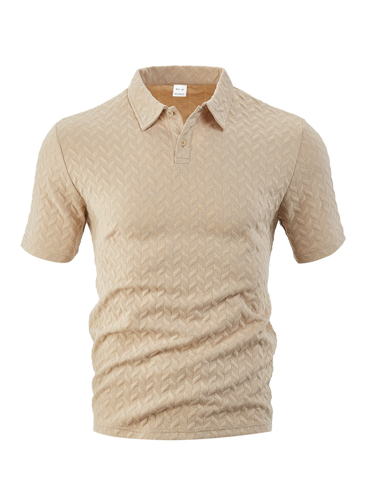 Men's short-sleeved polo shirt with embossed zigzag texture and classic shirt collar StylebySassy
