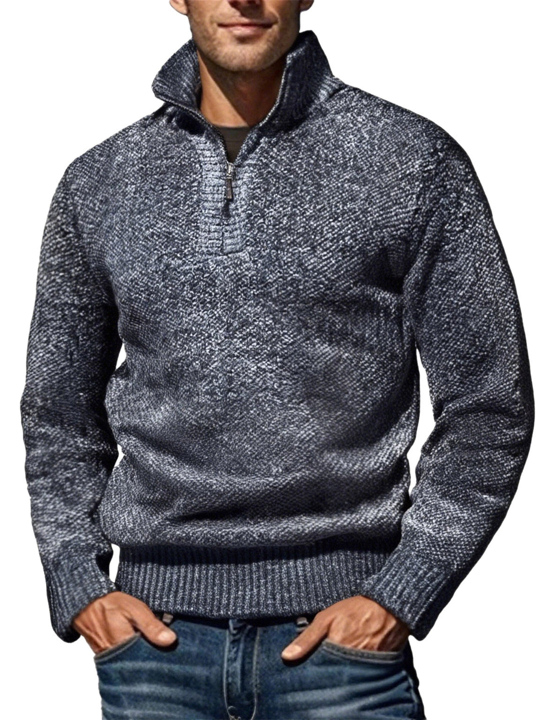 Men's coarse knitted sweater with half zipper and high stand-up collar StylebySassy