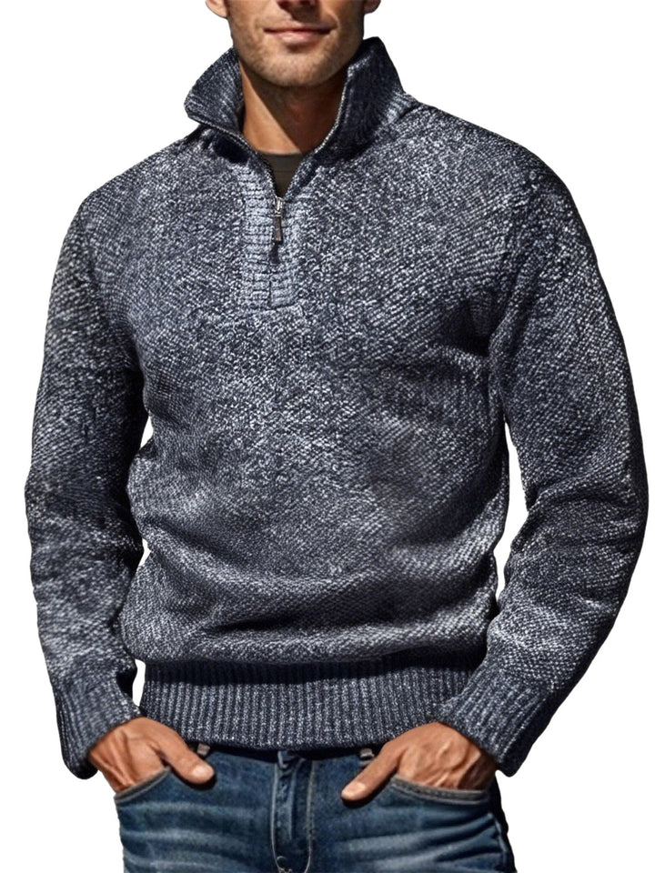 Men's coarse knitted sweater with half zipper and high stand-up collar StylebySassy