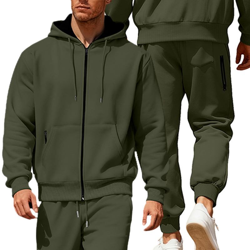 Men's hooded sweatshirt set with full zipper, kangaroo pocket, and tapered joggers with zip pockets StylebySassy