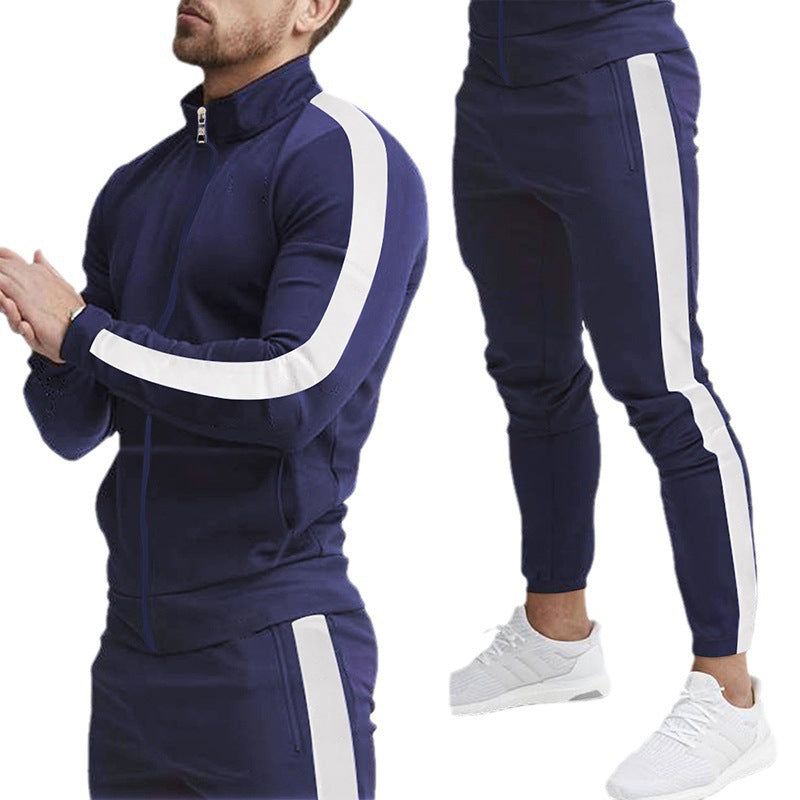 Men's retro striped zip training set with stand-up collar and tapered jogging pants StylebySassy