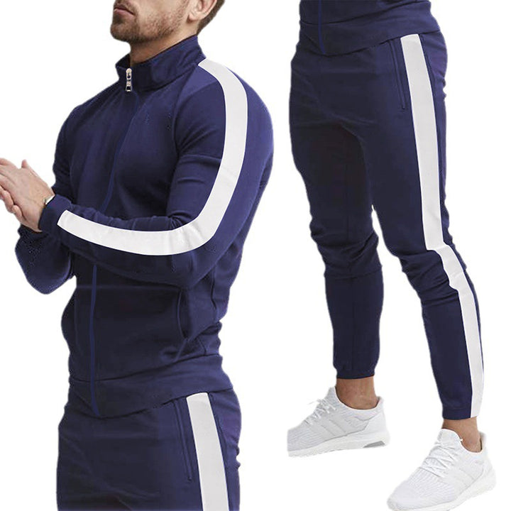 Men's retro striped zip training set with stand-up collar and tapered jogging pants StylebySassy