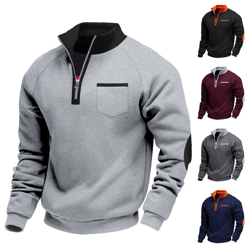 Men's Nano Fleece Half-Zip Pullover with Chest Pocket and Elbow Patches StylebySassy