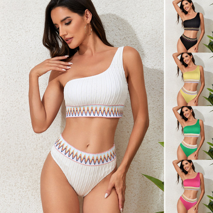 Women One-Sided Crop Bikini with Colorful Jacquard Ribbon StylebySassy