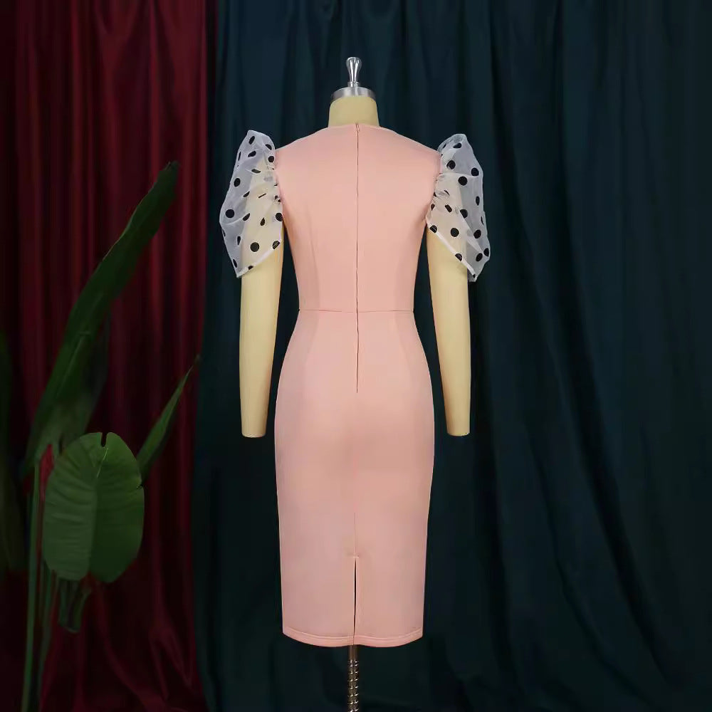 Women Figure-hugging Dress with Transparent Puff Sleeves StylebySassy