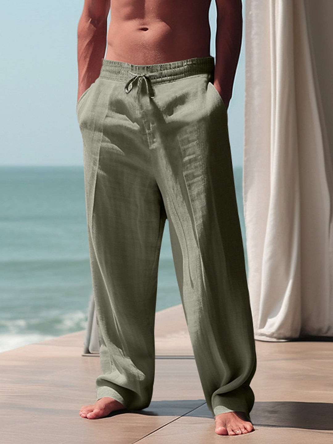 Men's Comfortable Linen Pants with Elastic Waistband and Side Pockets StylebySassy