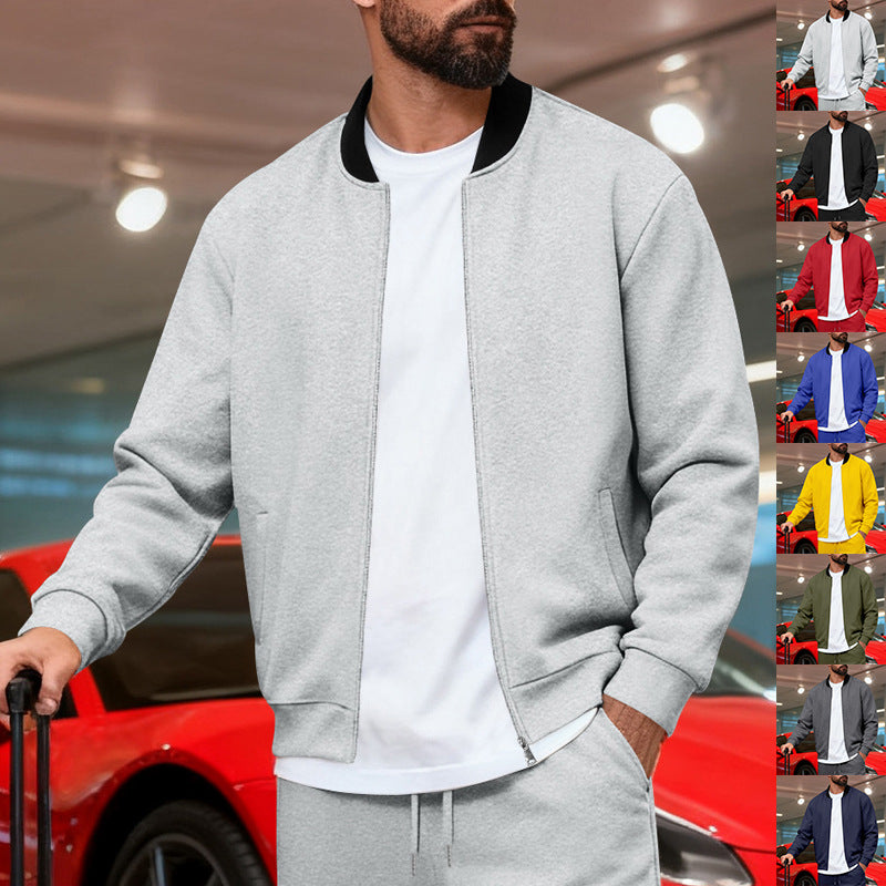 Men's Nan Urban Sweat Track Jacket with Stand Collar Concealed Zipper Elastic Rib Cuffs and Side Pockets StylebySassy