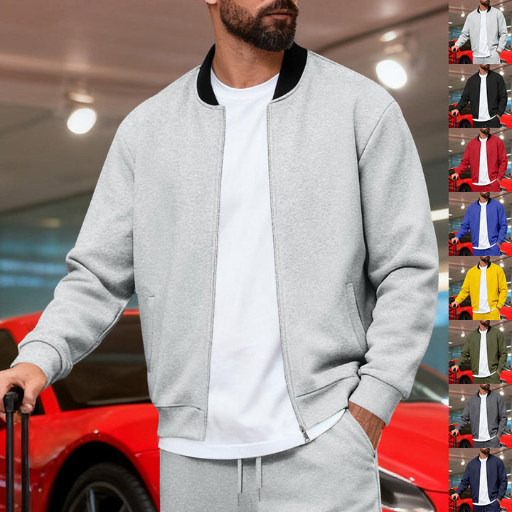 Men's Nan Urban Sweat Track Jacket with Stand Collar Concealed Zipper Elastic Rib Cuffs and Side Pockets StylebySassy