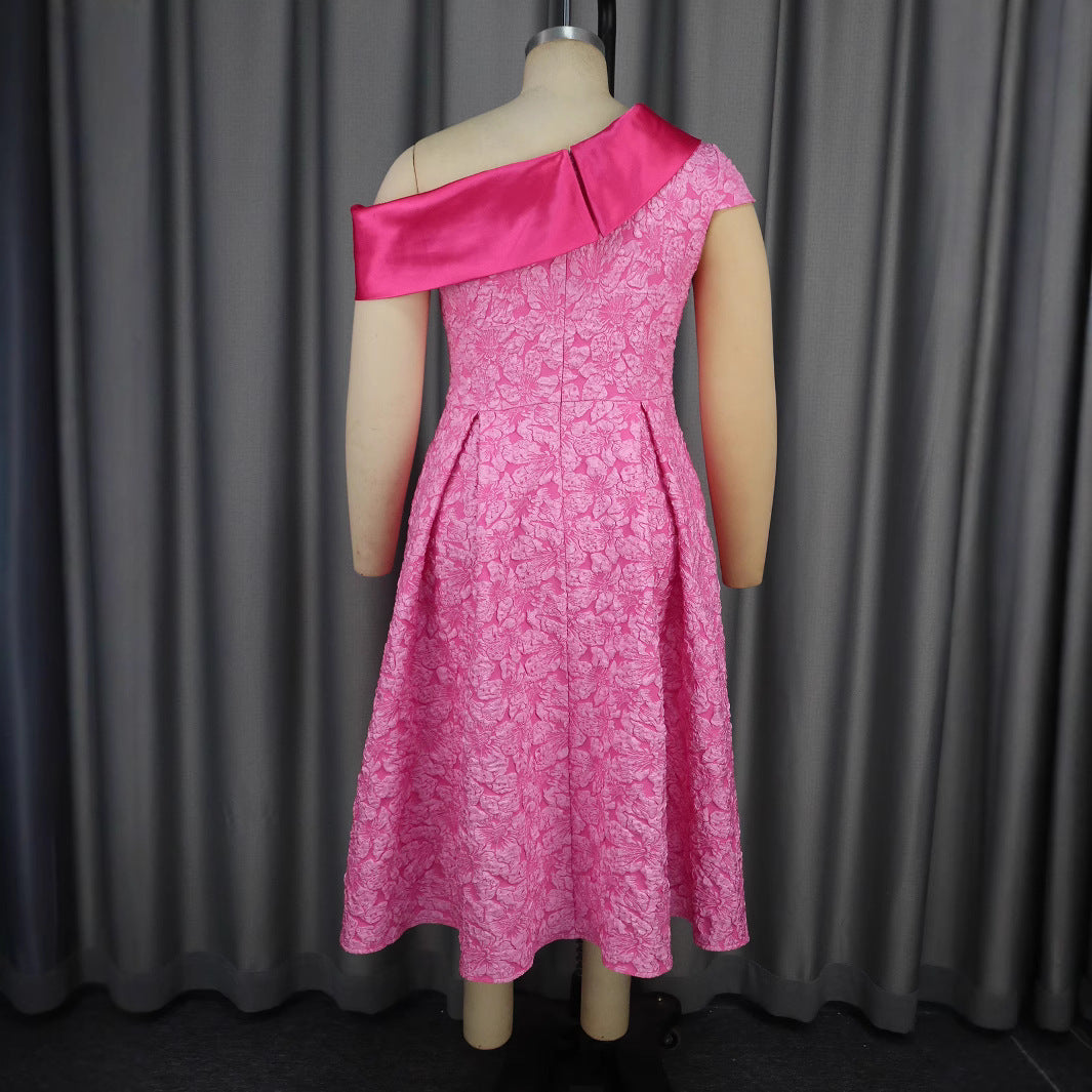 Women's Elegant Dress with Asymmetric Strap and Floral Pattern StylebySassy