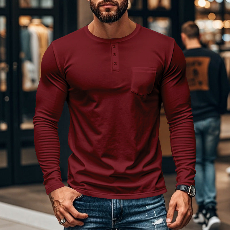 Men's slim long-sleeve button shirt with short button placket and chest pocket StylebySassy