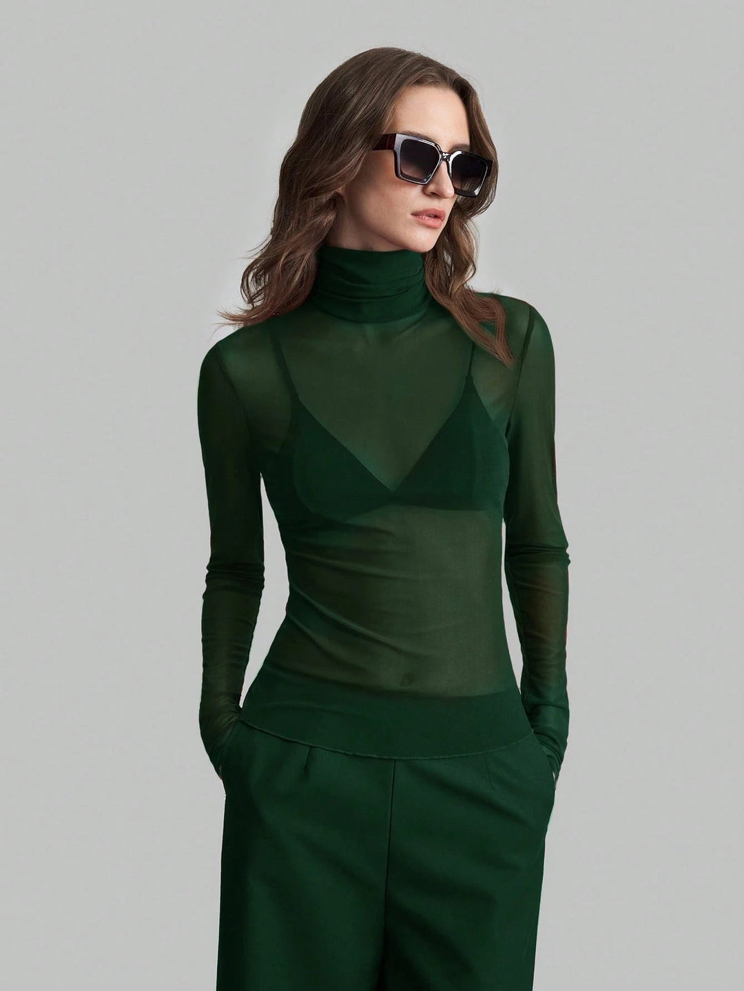 Women's Transparent Turtleneck Blouse with Body-Shaping Cut StylebySassy