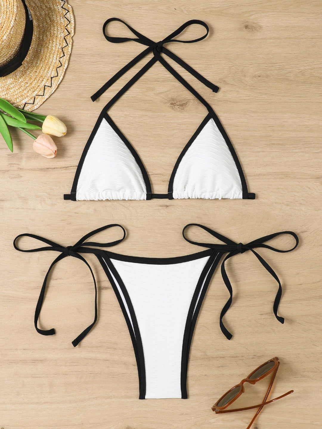 Women's Triangle Bikini with adjustable straps and high-quality wave pattern StylebySassy
