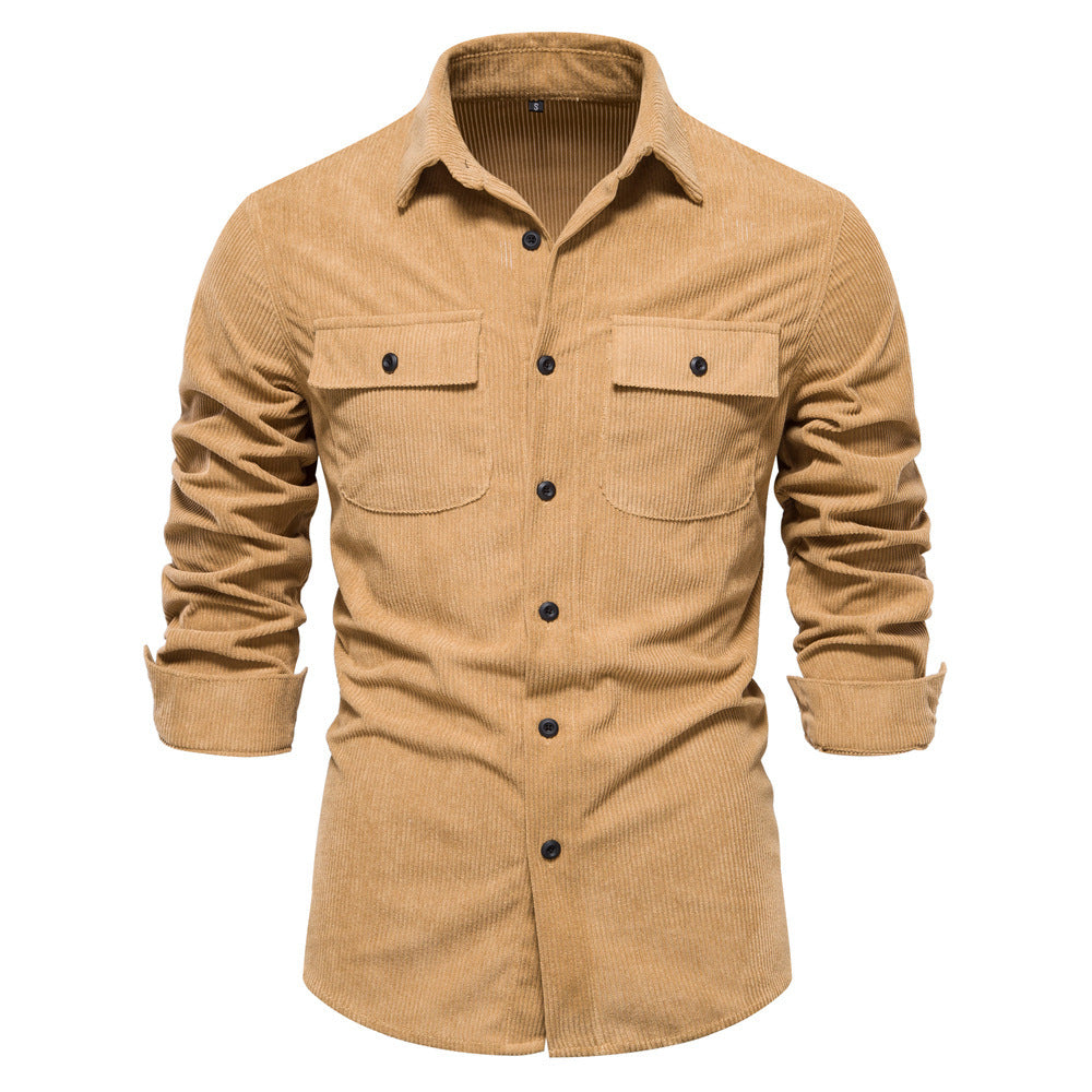 Men's fine cord overshirt with chest pockets, continuous button placket, and close-fitting silhouette StylebySassy
