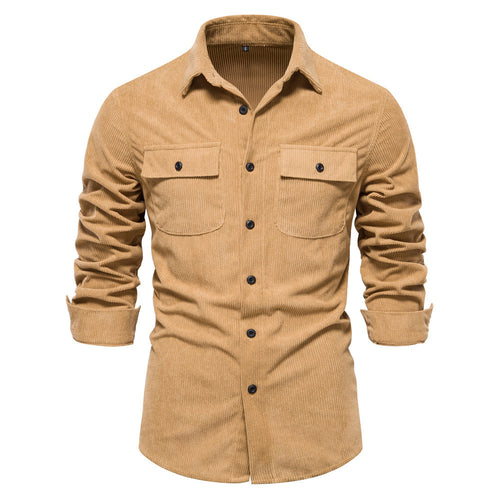 Men's fine cord overshirt with chest pockets, continuous button placket, and close-fitting silhouette StylebySassy