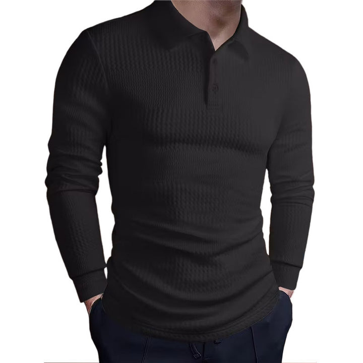 Men's tailored waffle knit polo shirt with classic polo collar StylebySassy