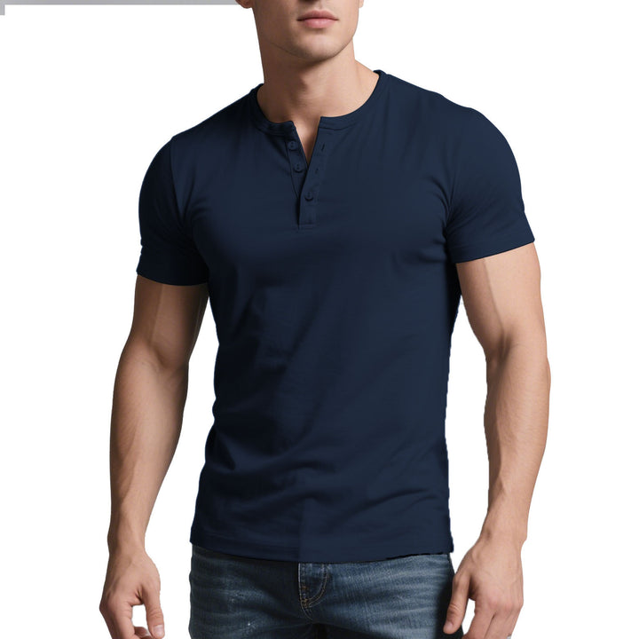 Men's short Henley shirt with subtle button placket and fitted cut StylebySassy