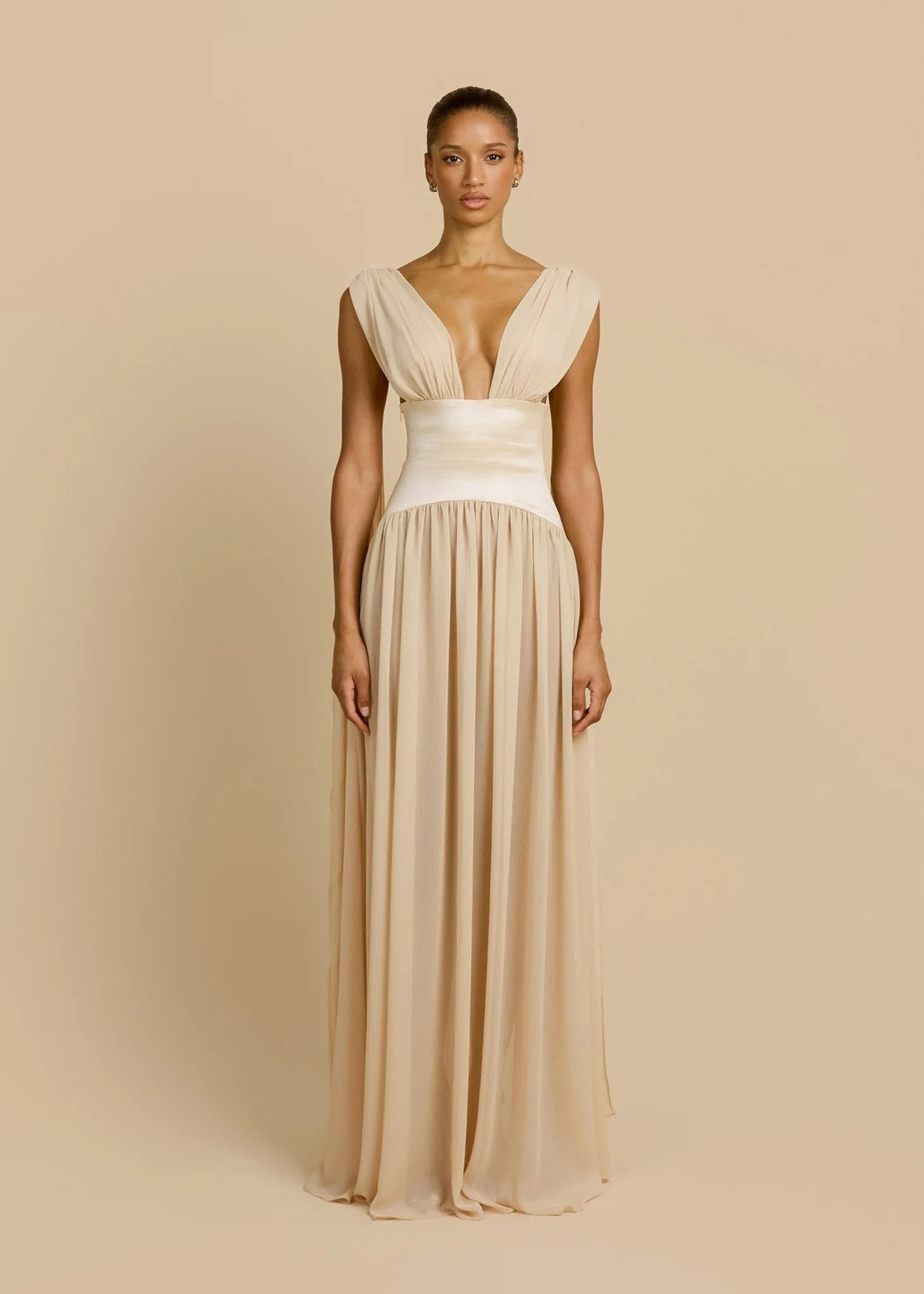 Women Elegant Long Sleeve Maxi Dress with Deep V-Neck StylebySassy