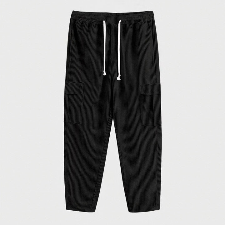 Men's tapered corduroy joggers with elastic drawstring waistband and patch flap pockets StylebySassy