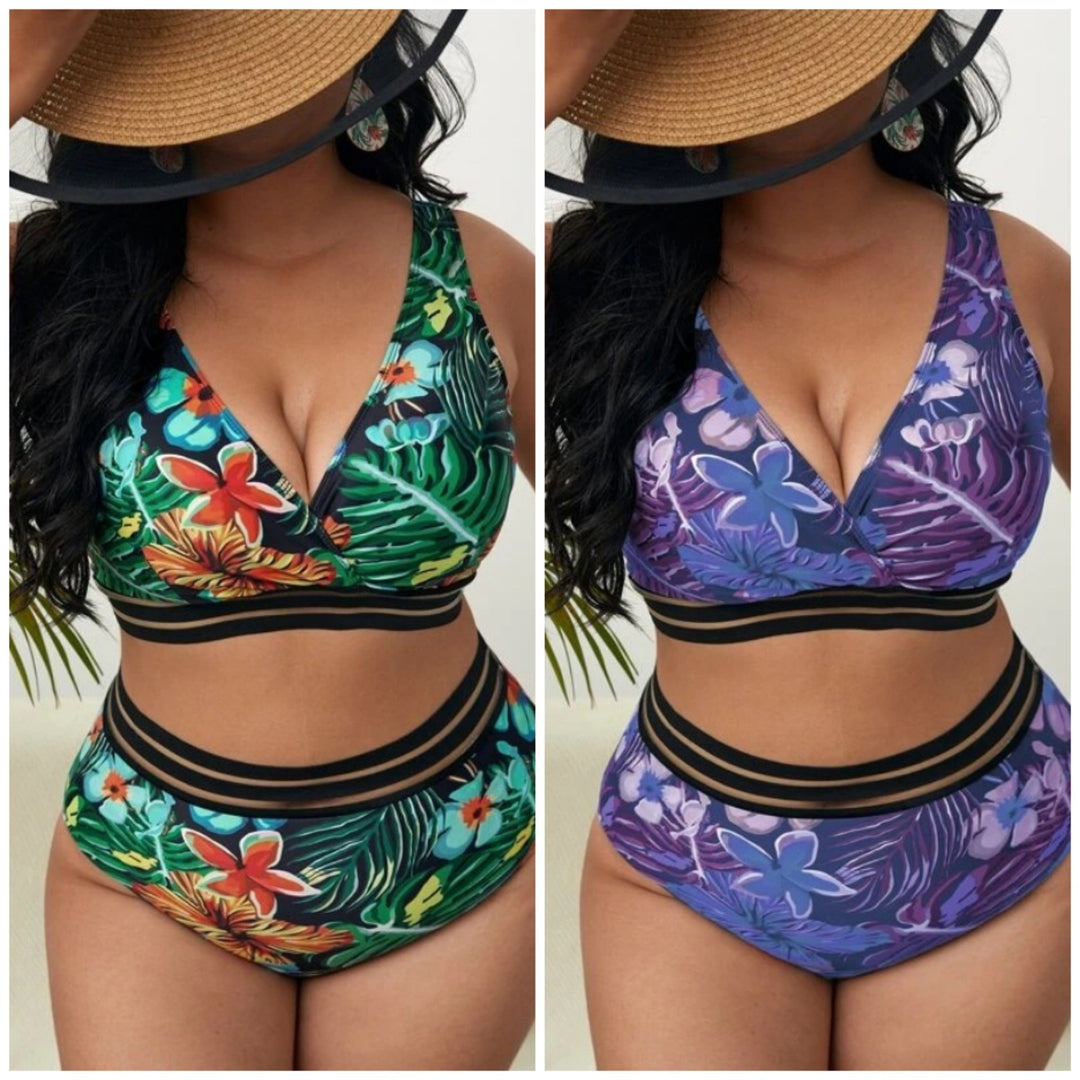 Women's Colorful Patterned Bikini with Wide Underbust Band StylebySassy
