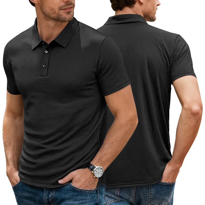 Men's nano structured micro jacquard polo shirt with slim fit and elastic comfort stretch StylebySassy