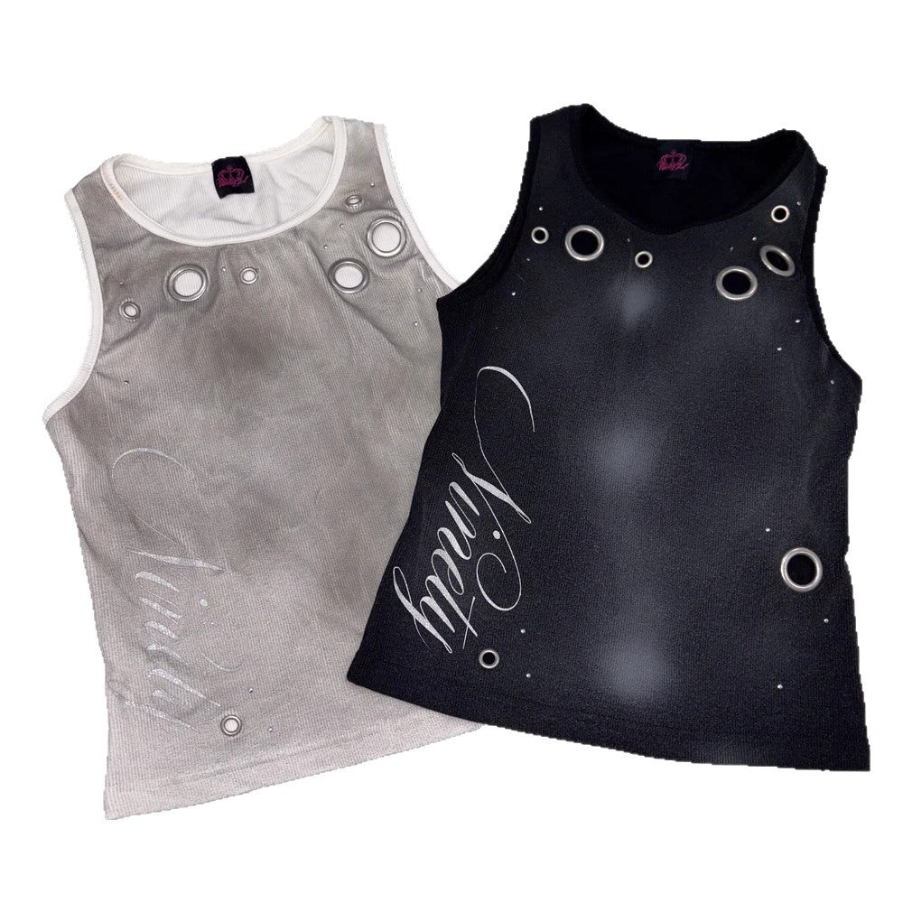 Ladies Trendy Tank Top with Decorative Eyelets and Shimmery Fabric StylebySassy