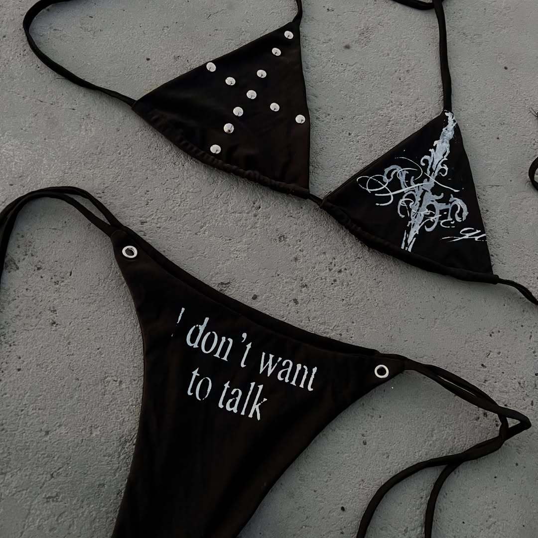 Women Triangle Bikini with unique lettering and glitter elements StylebySassy