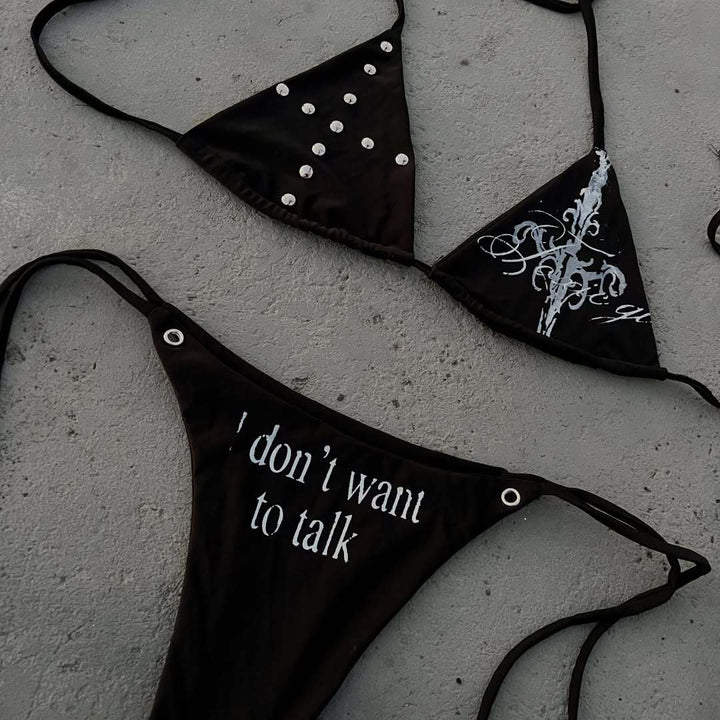 Women Triangle Bikini with unique lettering and glitter elements StylebySassy