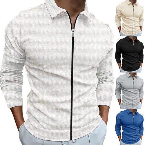 Men's tailored structured shirt jacket with turn-down collar and contrasting center zipper StylebySassy