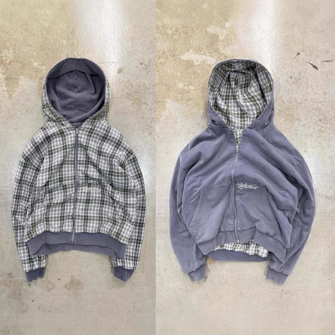 Unisex nan reversible hoodie jacket with checked lining, full zip and kangaroo pocket StylebySassy