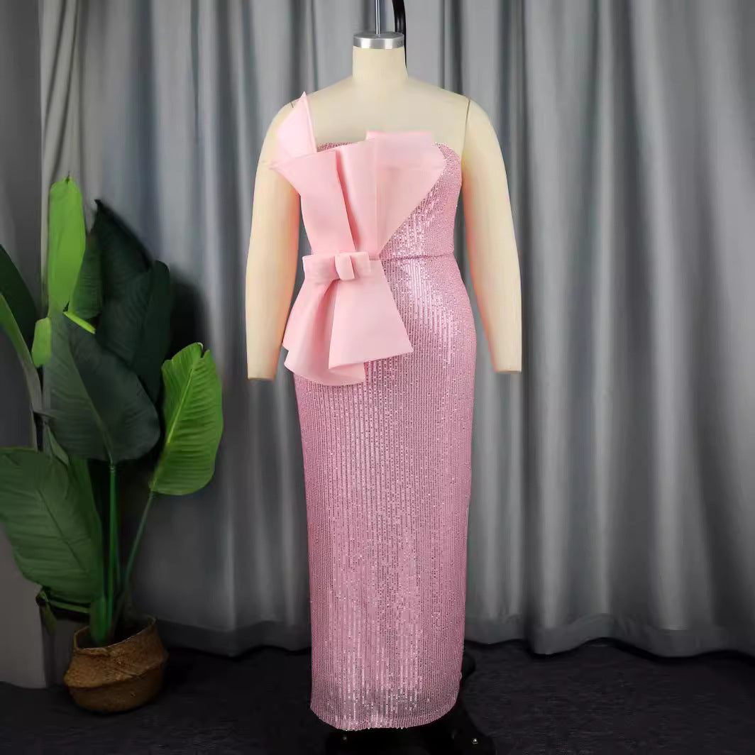 Women's glittering evening dress with asymmetric design and extravagant ruffles StylebySassy