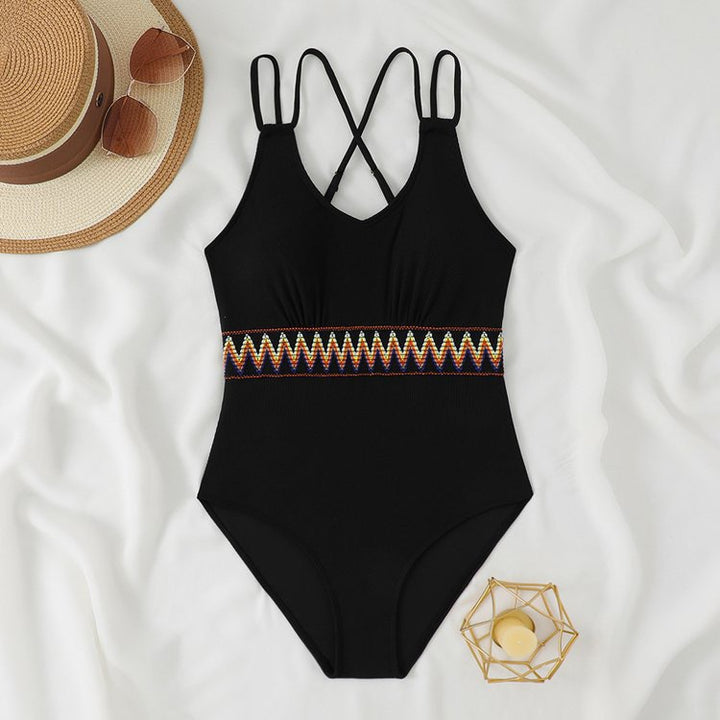 Women's One-Piece Swimsuit with Stylish Back Cutout and Decorative Cuff StylebySassy