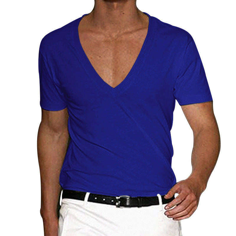 Men's deep V-neck short sleeve shirt made of cotton stretch with a tailored fit StylebySassy
