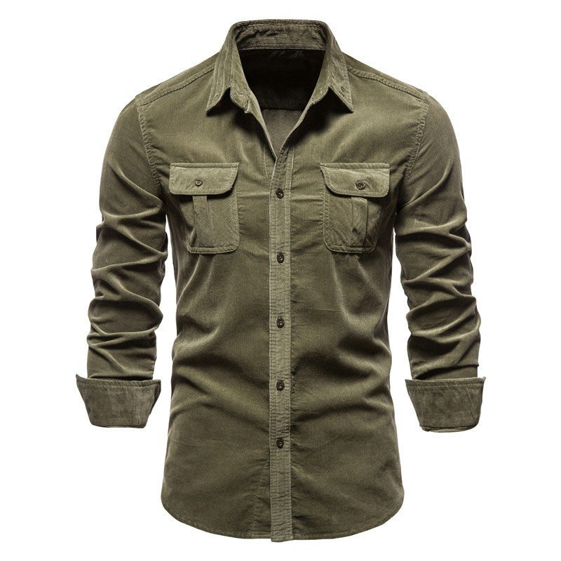 Men's long-sleeved cord shirt with applied breast pockets and Kent collar StylebySassy