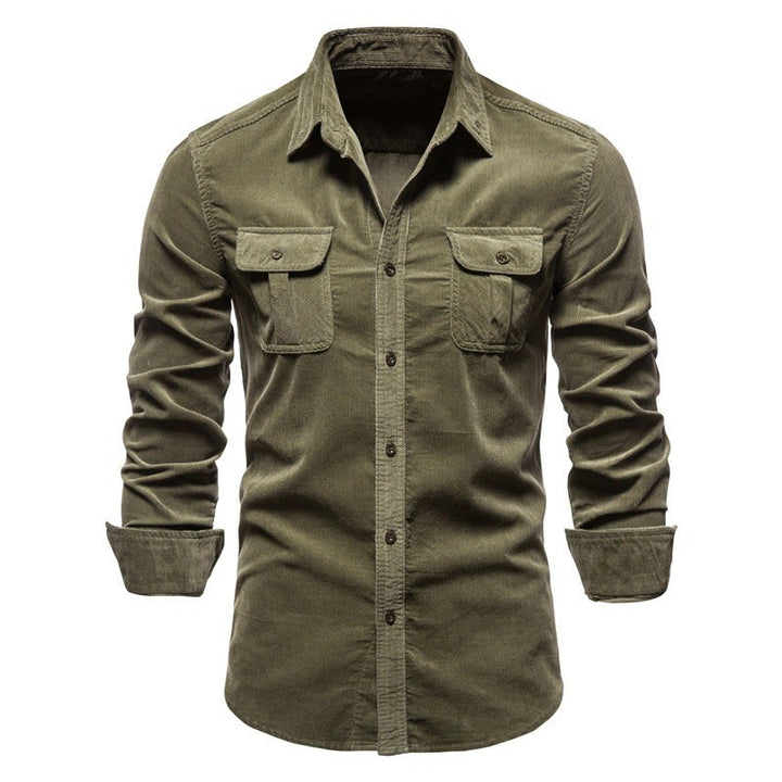 Men's long-sleeved cord shirt with applied breast pockets and Kent collar StylebySassy