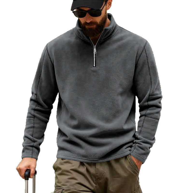 Men's lightweight fleece pullover with half zipper and stand-up collar StylebySassy