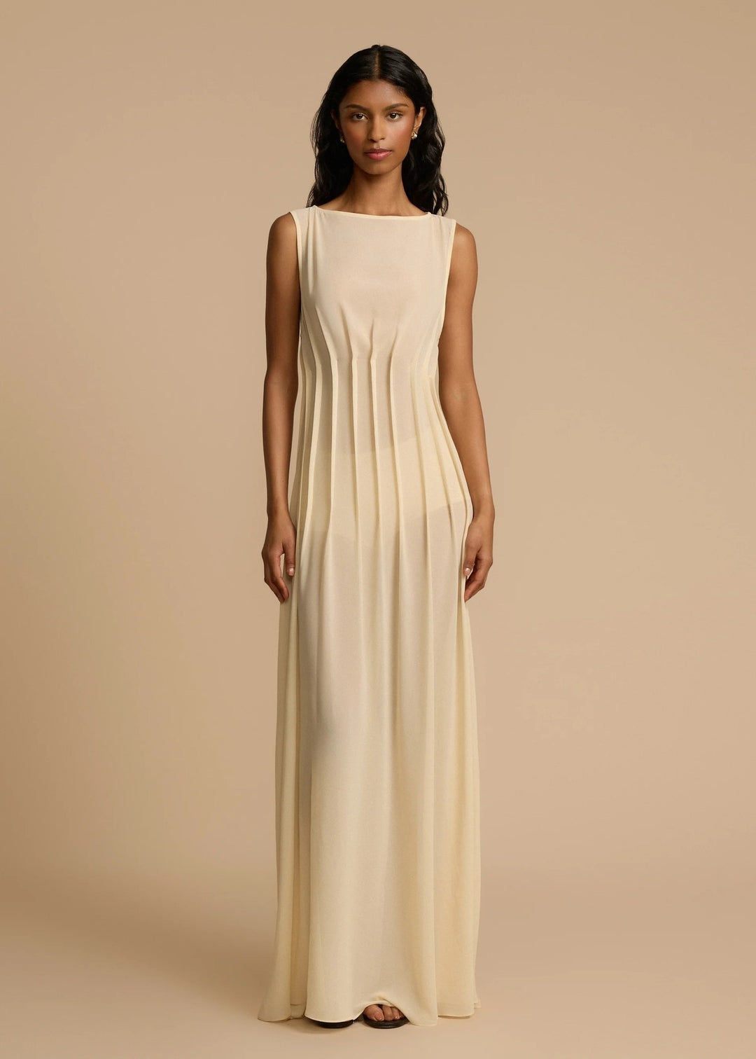 Ladies Long Evening Dress with Refined Pleats