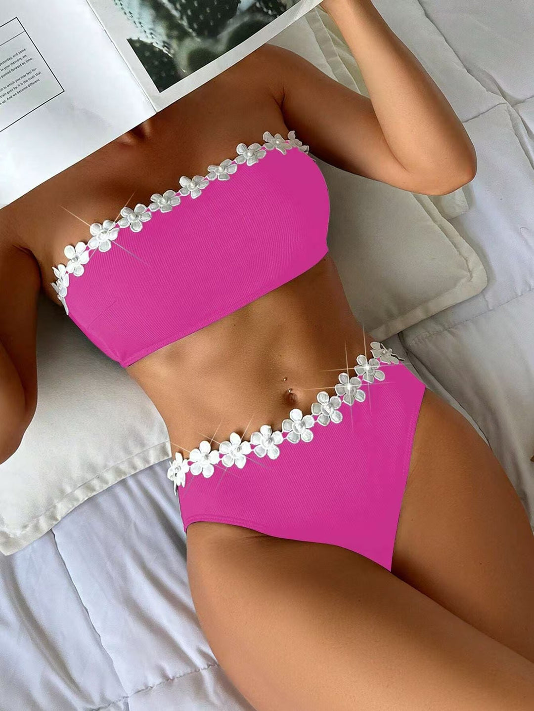 Women's bandeau bikini with floral accents StylebySassy