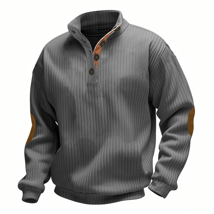 Men's ribbed turtleneck with stand-up collar and contrasting elbow patches StylebySassy