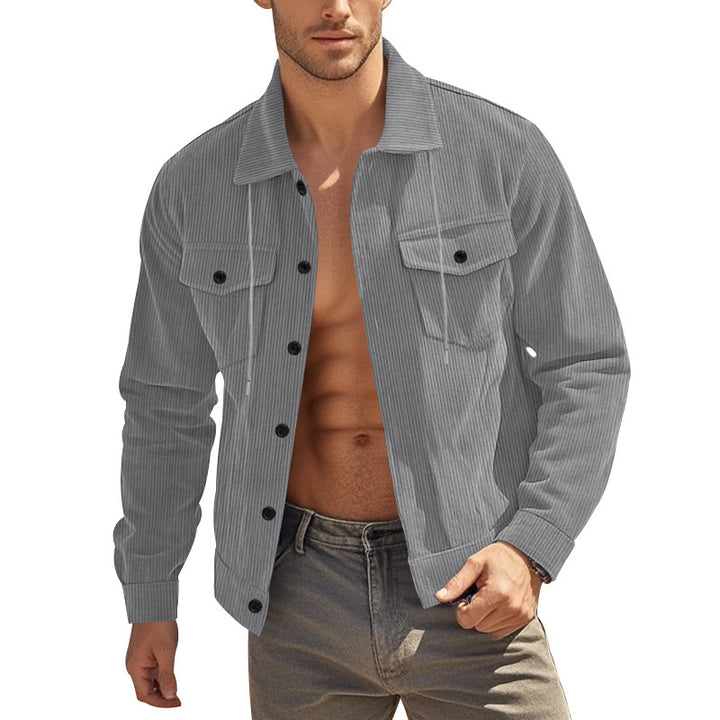 Men's casual fine ribbed cord jacket with stand-up collar, chest pockets and elastic hem StylebySassy