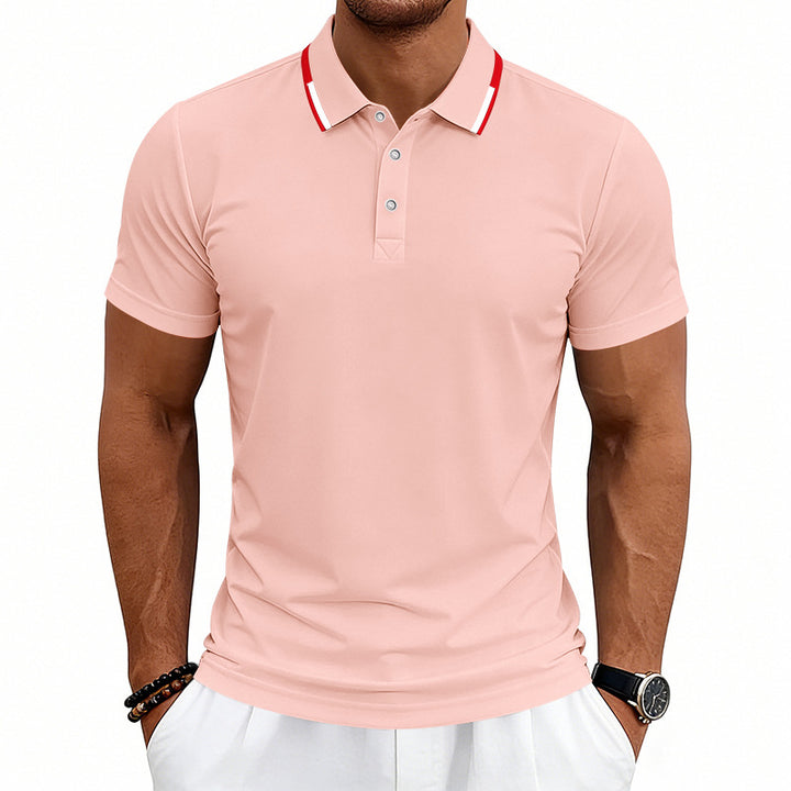 Men's tailored short-sleeve polo shirt with contrast collar made of breathable piqué StylebySassy