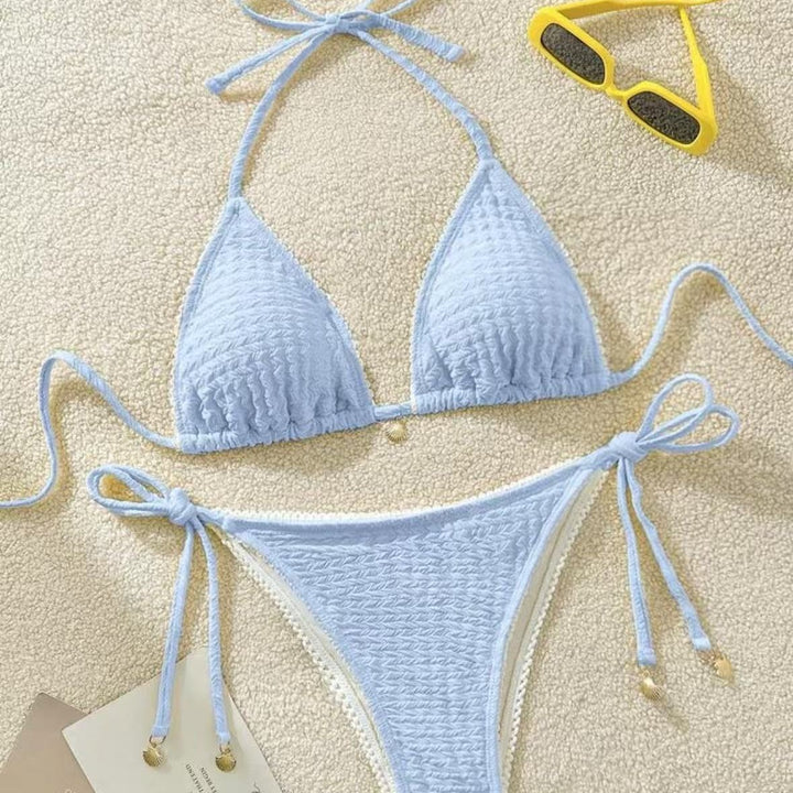 Women's Refined Triangle Bikini with Elegant Ruffle Design StylebySassy