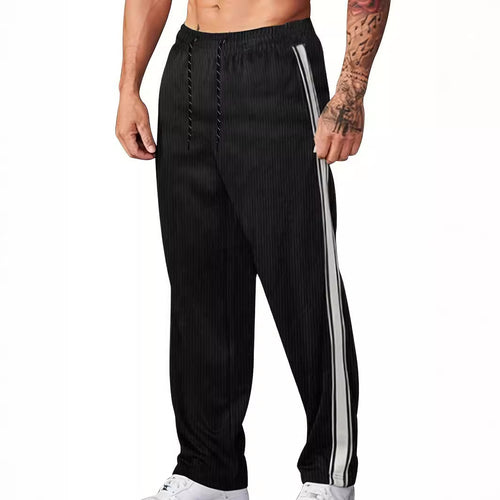 Men's knitted relaxed joggers with wide leg, side piping, and elastic drawstring waistband StylebySassy