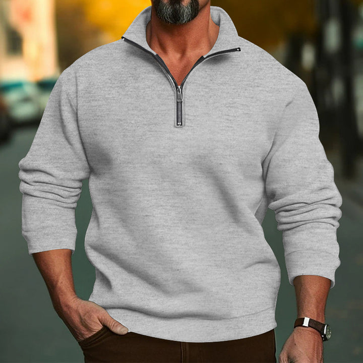 Men's casual sweatshirt with zip stand-up collar and soft brushed fleece inside StylebySassy