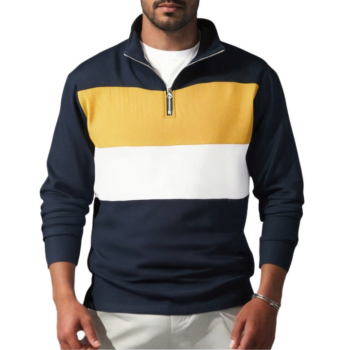 Men's Nano Sweatshirt with half zipper, stand-up collar and distinctive block stripes StylebySassy