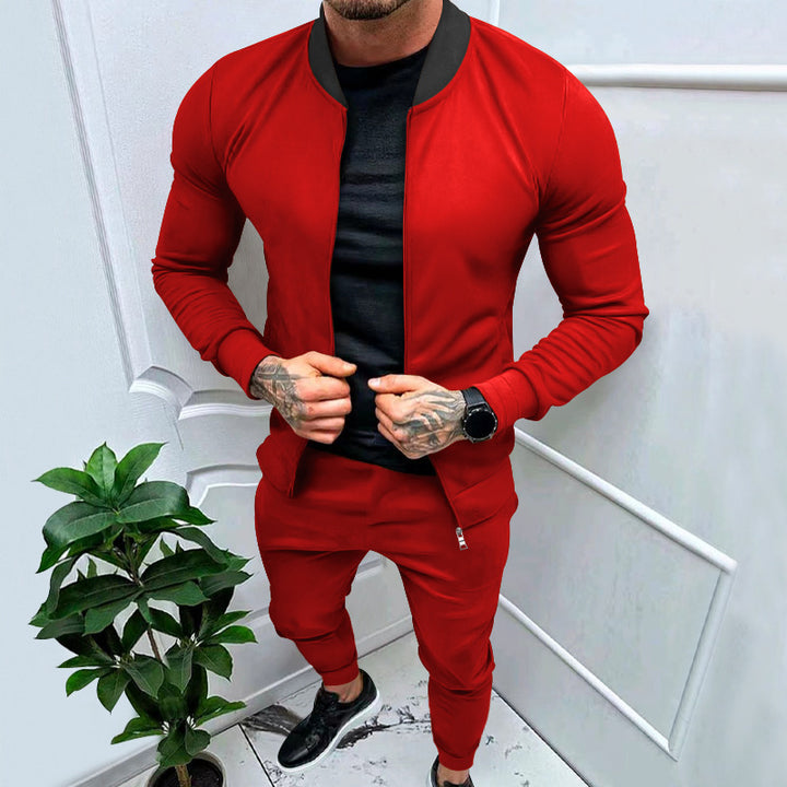 Men's sporty leisure training suit with tailored bomber jacket and tapered jogging pants made of elastic cotton blend StylebySassy